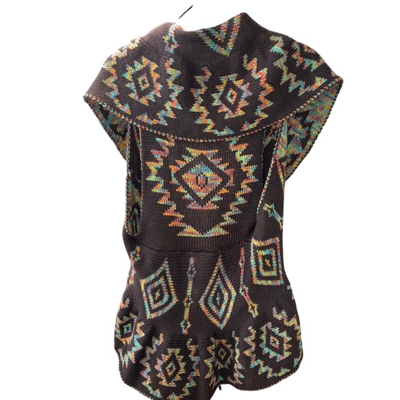 John Paul Richard Women L Brown Aztec‎ Southwestern Open Front Knit Vest Boho - Picture 6 of 7
